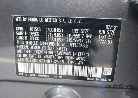 2022 Honda Hr-V 2Wd Ex-L from USA, damaged, VIN 3CZRU5H7XNM702545